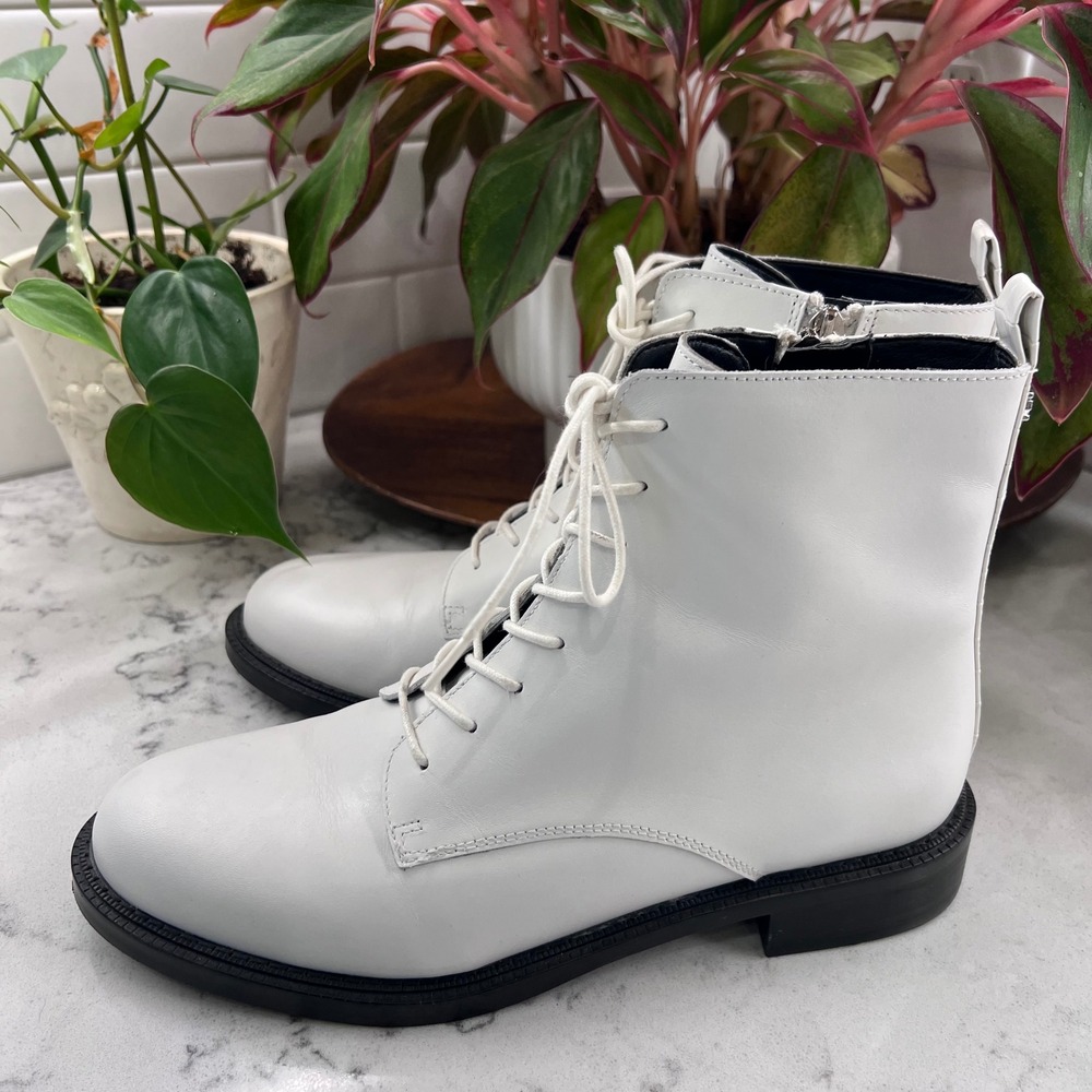 Sam Edelman Nina White Leather Lace Up Side Zip Combat Boots Womens 9M 39 - Picture 4 of 11